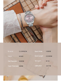 CURREN Brand New Charming Rose Ladies Watch Luminous Hands Stainless Steel Strap Clock Thin Quartz Ladies Watch relogio feminino