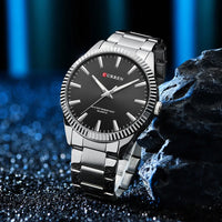 CURREN 8425 Neutral Round Baton-marked Stainless Steel Watch, Water-resistant Business Men's Wristwatch