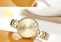 CURREN 9017 Roman Numeral Quartz Watch for Ladies, Waterproof Minimalist Casual Wristwatch with Stainless Steel Strap