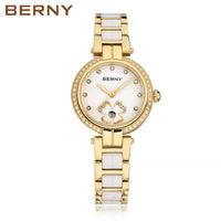 BERNY Women's watches Luxury Elegant Ceramics Quartz Ladies Wristwatch Small Dial Stainless Steel Casual Simple Dress Watch