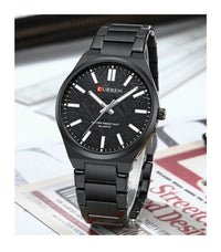 CURREN Men’s Business Watch Textured Black Dial Quartz  Wristwatch Stainless Steel Luminous Male Dress Watch Relogio Masculino