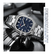 CURREN Luxury Business Square Quartz Watches  Classic Stripe Design Dial with Stainless Steel Band Wristwatch for Men