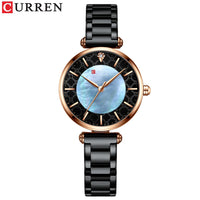 CURREN 9072 Shell Dial Quartz Watch for Ladies, Waterproof Minimalist Business Wristwatch