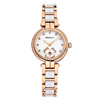 BERNY Women's watches Luxury Elegant Ceramics Quartz Ladies Wristwatch Small Dial Stainless Steel Casual Simple Dress Watch