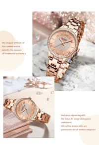 CURREN Luxury Rhinestones Rose Dial Fashion Watches with Stainless Steel Band New Quartz Wristwatches for Women