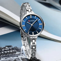 Ladies small dial chain watch waterproof round simple for women Simple Romantic Rhinestone Dial with Stainless Steel Bracelet