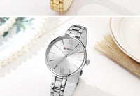 CURREN 9017 Roman Numeral Quartz Watch for Ladies, Waterproof Minimalist Casual Wristwatch with Stainless Steel Strap