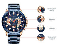 CURREN 8363 Casual Sport Chronograph Men's Watches Stainless Steel Band Wristwatch Big Dial Quartz Clock with Luminous Pointers