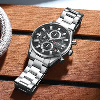 CURREN Men's Multifunctional Watch with Chronograph Date Stopwatch Waterproof Watches Stainless Steel Quartz Movement Clock