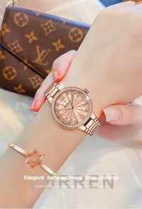 CURREN Quartz Wristwatches for Wommen Luxury Rhinestones Rose Dial Fashion Watches with Stainless Steel Band New