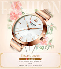 CURREN 9067 Minimalist Quartz Watch for Ladies, Stylish Alloy Mesh Stainless Steel Strap Wristwatch