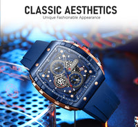 CURREN 8442 Unique Barrel Shaped Large Dial Men's Watch Casual Quartz Silicone Strap Automatic Date Chronograph Watches for Man