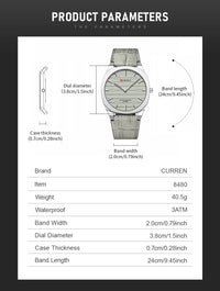 CURREN 8480 New Fashion Mens Watches Brand Luxury Sport Waterproof Simple Ultra-Thin Watches Men Quartz Clock Relogio Masculino