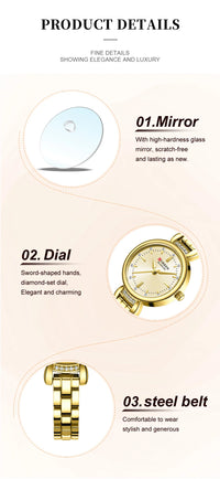 CURREN Luxury Brand Women's Watch Elegant Fashion Stainless Steel Waterproof Ladies Wristwatches with Rhinestone