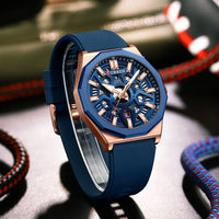 CURREN 8437 Unisex Minimalist Quartz Watch Polygonal Skeleton Sports Waterproof Silicone-Strap Wristwatch