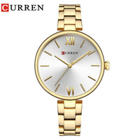 CURREN 9017 Roman Numeral Quartz Watch for Ladies, Waterproof Minimalist Casual Wristwatch with Stainless Steel Strap