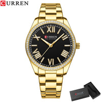 CURREN NEW Luxury Quartz Women's Bracelet Wristwatches with Rhinestone Dial Elegant Luminous Hands Stainless Steel Watches