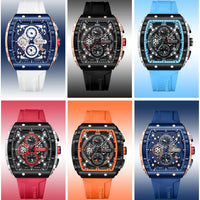 CURREN 8442 Unique Barrel Shaped Large Dial Men's Watch Casual Quartz Silicone Strap Automatic Date Chronograph Watches for Man