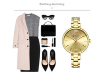CURREN 9017 Roman Numeral Quartz Watch for Ladies, Waterproof Minimalist Casual Wristwatch with Stainless Steel Strap
