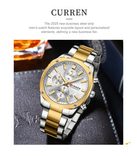CURREN Stainless Steel Watch with Timer Calendar Luminous Hands And Stainless Steel Bracelet