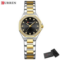 CURREN Luxury Elegance Watch for Women Simple Quartz Wristwatches with Sparkling Rhinestones Stainless Steel Bracelet Waterproof