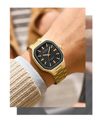 CURREN Luxury Business Square Quartz Watches  Classic Stripe Design Dial with Stainless Steel Band Wristwatch for Men