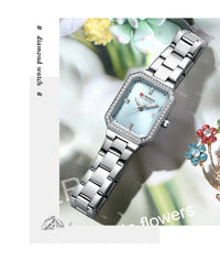 CURREN Luxurious Elegant Women's Watches Classic Rectangular Dial with Rhinestones Luminous Hands Waterproof