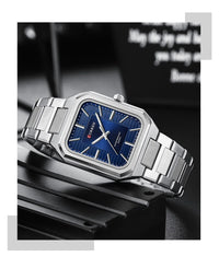 CURREN 8457 Business Minimalist Quartz Watch Waterproof Square Stainless Steel Strap Wristwatch with Luminous Function