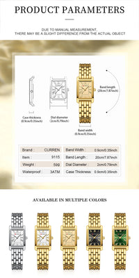 CURREN Luxury Ladies Fashion Quartz Watch Simple Scale Square Quality Women Watches Business Stainless Steel Folding Clock
