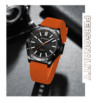 CURREN 8449 Men's Quartz Watch Fashion Leisure Outdoor Clock Analog Display Black Orange Silicone Strap Wristwatch for Male
