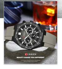 CURREN 8489 New Mens Watches Waterproof Sports Watch Silicone Strap Chronograph Quartz Wristwatch Relogios Masculino+BOX