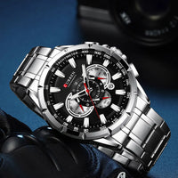 CURREN 8363 Casual Sport Chronograph Men's Watches Stainless Steel Band Wristwatch Big Dial Quartz Clock with Luminous Pointers