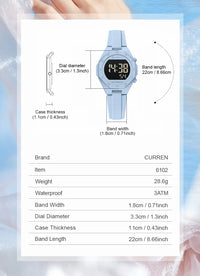CURREN Woman Fashion Watches Fashion Sports Watch Silicone Strap 3ATM Waterproof Time Display Women's LED Digital Watch Gift