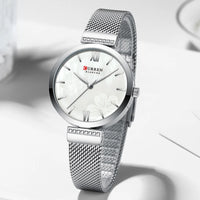 CURREN 9067 Minimalist Quartz Watch for Ladies, Stylish Alloy Mesh Stainless Steel Strap Wristwatch