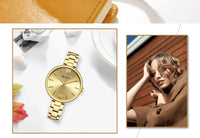 CURREN 9017 Roman Numeral Quartz Watch for Ladies, Waterproof Minimalist Casual Wristwatch with Stainless Steel Strap