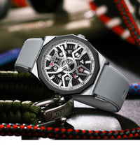 CURREN 8437 Unisex Minimalist Quartz Watch Polygonal Skeleton Sports Waterproof Silicone-Strap Wristwatch
