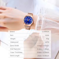 CURREN 9096 Women Watch Luxury Elegant Quartz Wristwatch with 32mm Dial Rhinestone Stainless Steel Band Ladies Gift Reloj Mujer