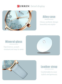 CURREN Watches for Woman Fashion Waterproof Clock Top Brand Luxury Creative Romantic Flower Dial Wristwatch Gift 9068