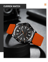 CURREN 8449 Men's Quartz Watch Fashion Leisure Outdoor Clock Analog Display Black Orange Silicone Strap Wristwatch for Male