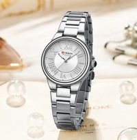 CURREN 9091 Luxury Original Woman Round Watch Stainless Steel 3ATM Waterproof Elegant Ladies Wristwatch Quartz Watch for Women