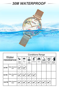 CURREN Women Watch Top Brand Luxury Gold Female Waterproof Clock Mesh Stainless Steel Bracelet Flower Ladies Wristwatch 9059