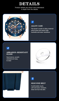 CURREN 8462 Top Luxury Quartz Men's Watch Silicone Strap Multifunctional Timing Code Classic Luminous Waterproof Men's Watch