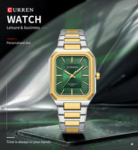 CURREN NEW Stainless Steel Strap Vintage Rectangle Dial Quartz Watches for Men Luminous Hands Waterproof