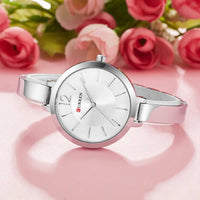 CURREN 9012 Casual Quartz Watch for Ladies, Waterproof Stylish Integrated Stainless Steel Bangle Wristwatch