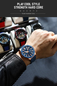 CURREN 8437 Unisex Minimalist Quartz Watch Polygonal Skeleton Sports Waterproof Silicone-Strap Wristwatch