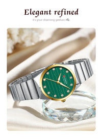 CURREN Luxury Classic Quartz Watch for Women Round Dial with Rhinestones Stainless Steel Bracelet Elegant Dress Wristwatch