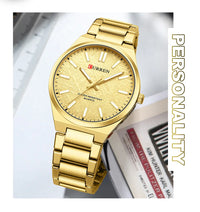 CURREN Men’s Business Watch Textured Black Dial Quartz  Wristwatch Stainless Steel Luminous Male Dress Watch Relogio Masculino