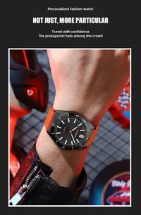 CURREN 8449 Men's Quartz Watch Fashion Leisure Outdoor Clock Analog Display Black Orange Silicone Strap Wristwatch for Male