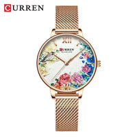 CURREN Women Watch Top Brand Luxury Gold Female Waterproof Clock Mesh Stainless Steel Bracelet Flower Ladies Wristwatch 9059