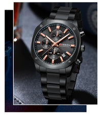 CURREN Stainless Steel Watch with Timer Calendar Luminous Hands And Stainless Steel Bracelet